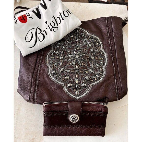 Brighton Handbag Hobo Soft Leather Beaded Bag NWOT Amethyst